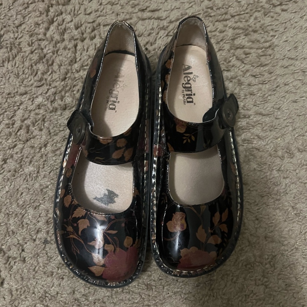 Alegria Black Floral Sandals